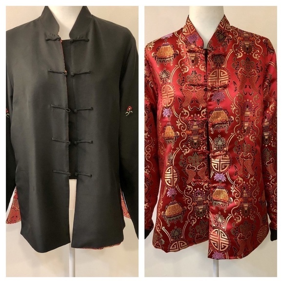 Asian Style Reversible Satin Tang Suit Jacket - Picture 1 of 14